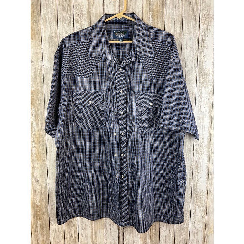 Salmon River Traders Western Button Up Blue Checkered Design Men's 1X
